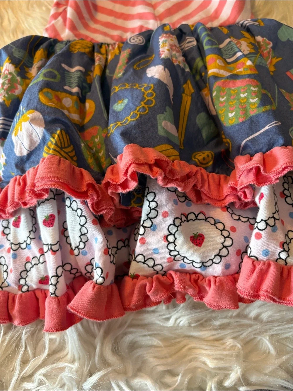 Matilda Jane Coral Pink & Navy Multi Sewing Print Dress